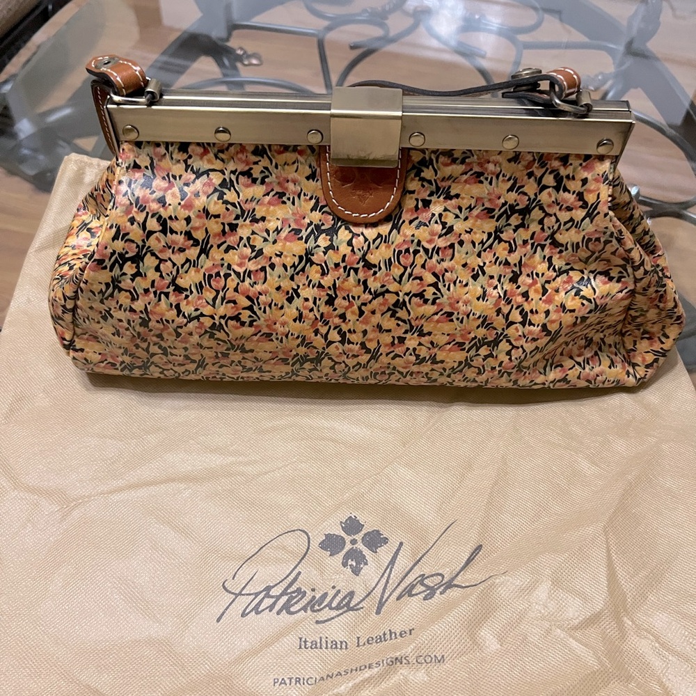PATRICIA NASH Ferrara Frame Satchel Handbag Floral Leather Shoulder Bag